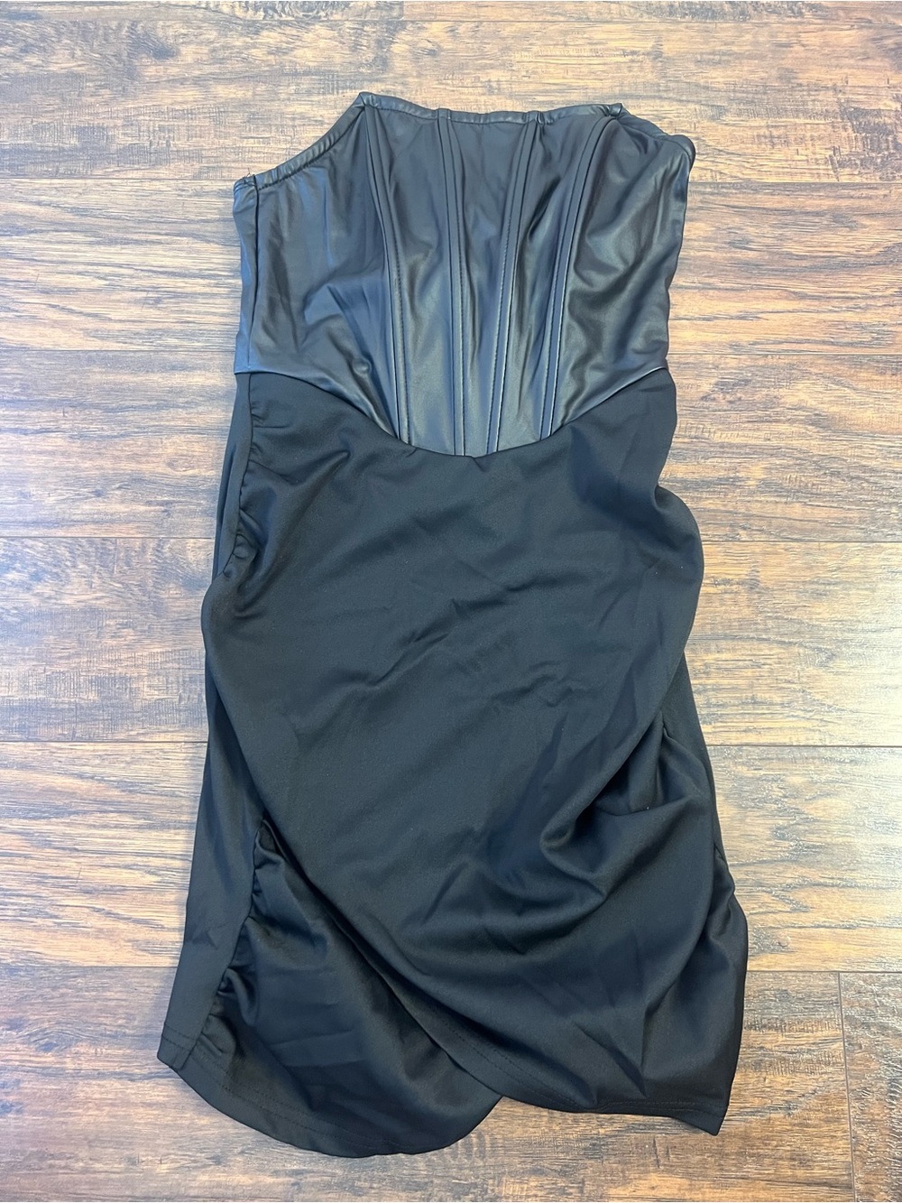 SHEIN Black Strapless Faux-Leather Bodice Dress